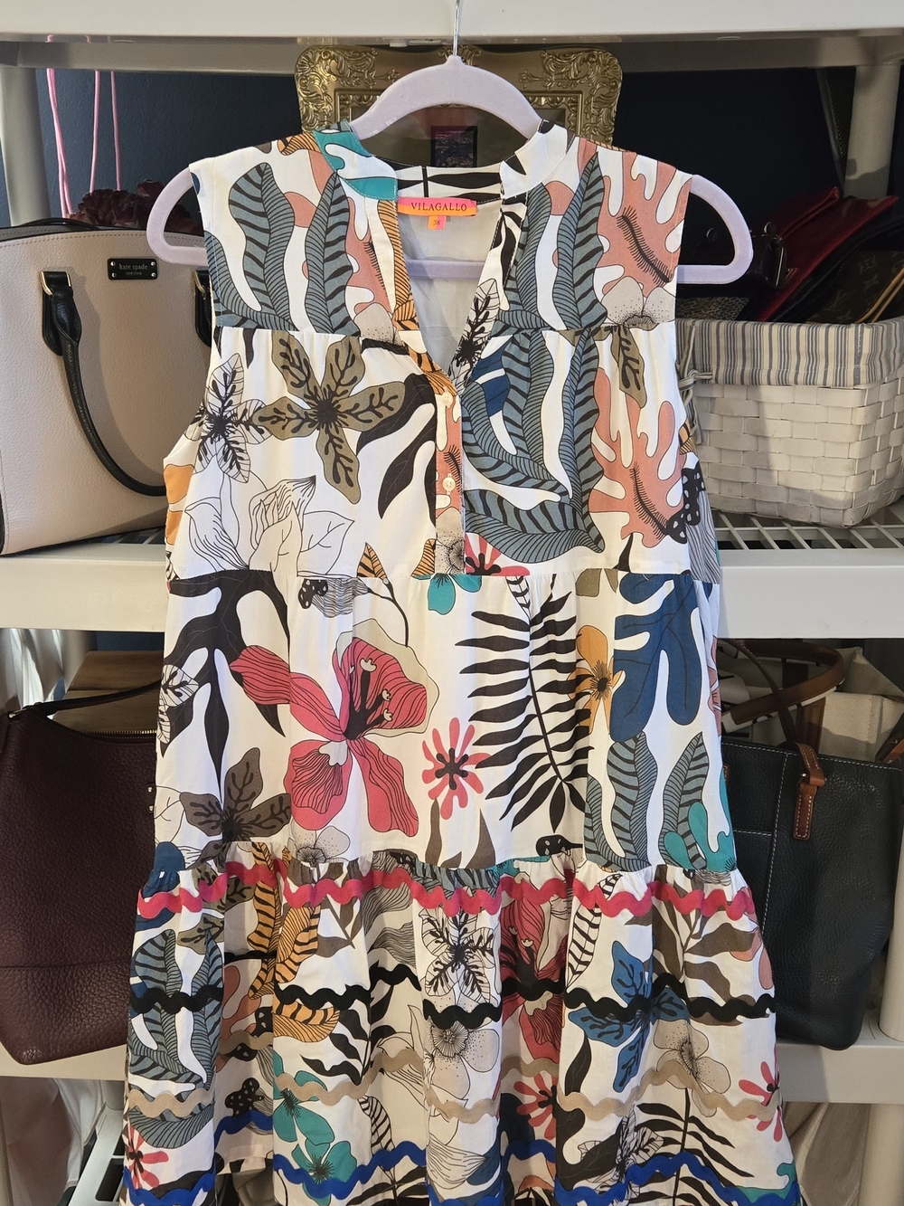 Vilagallo Pink & Orange Woven Label Cotton Tiered Dress